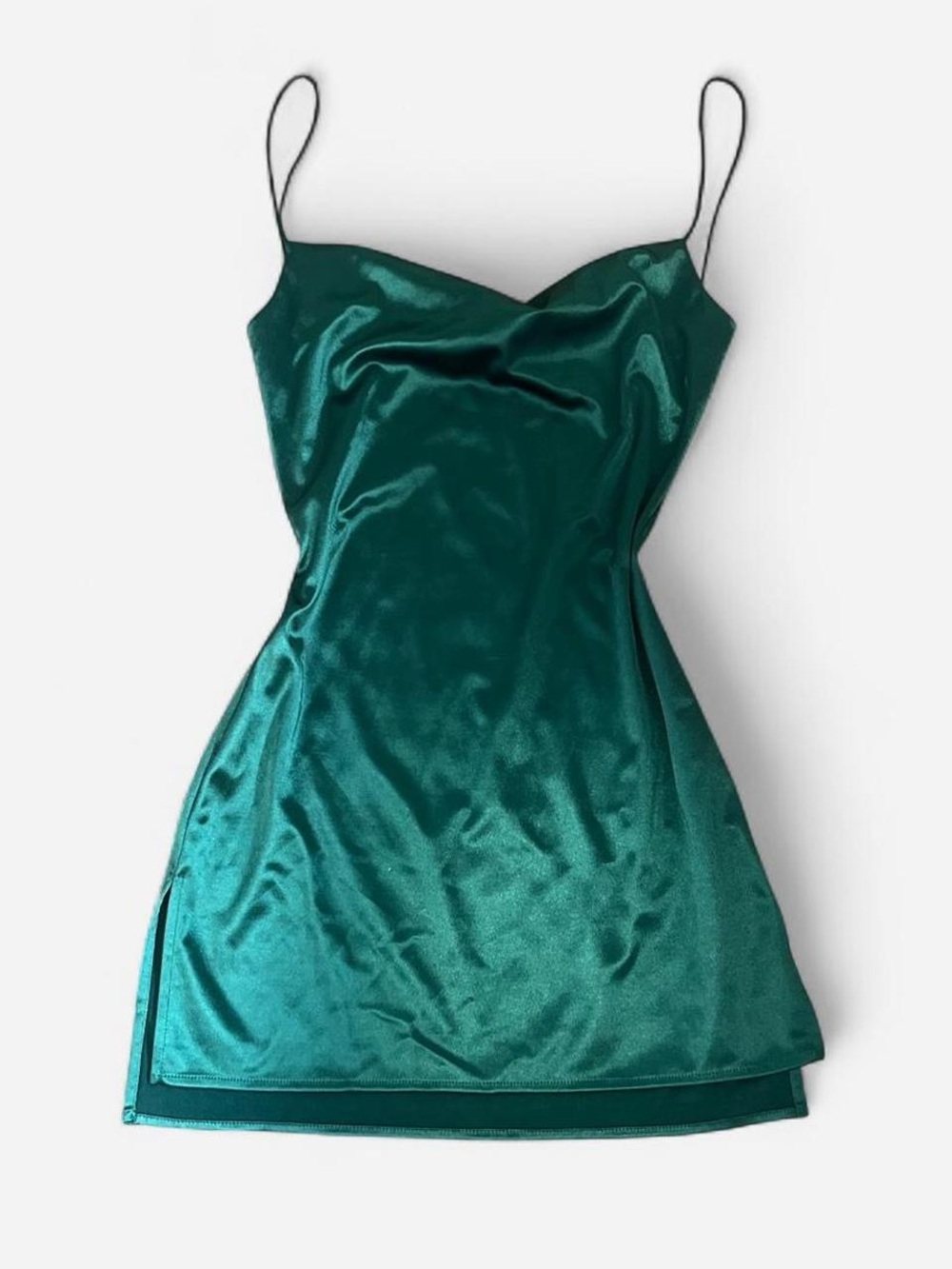 Teal Satin Cowl Neck Mini Dress